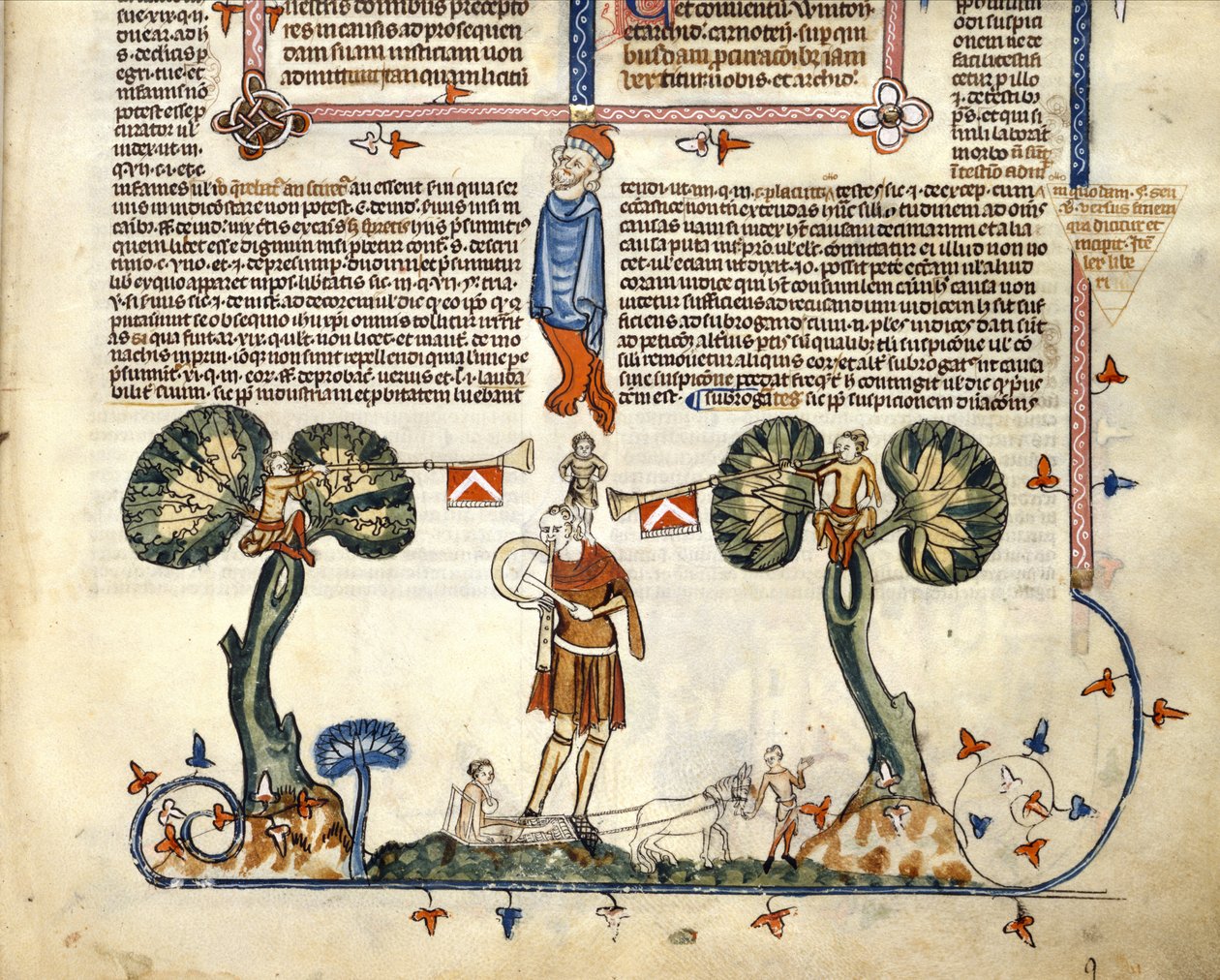 F.94 Man spelar en fife och trumma, från Smithfield Decretals, c.1340 (vellum) av English School
