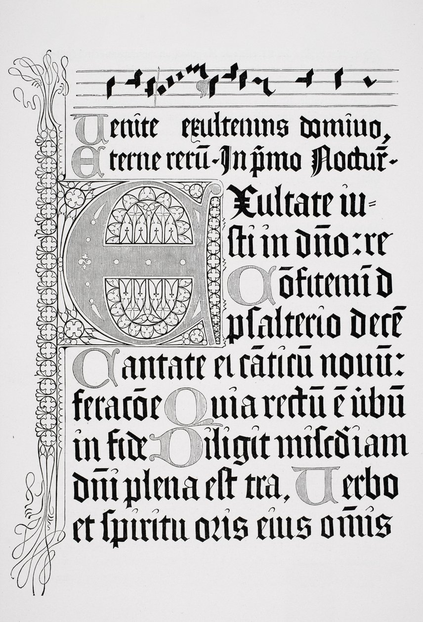 Faksimil av en sida från en psalter, tryckt av Johann Fust och Petrus Schoiffer, Mainz, 1459 av English School