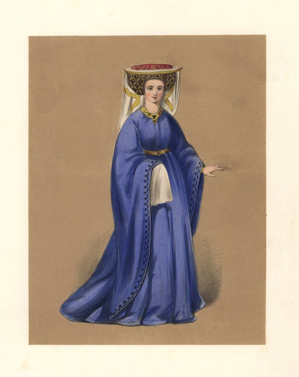 Mode under kung Henrik IV och V:s regeringstid, illustration från "Brittiska damers kostymer från tiden för William den första till drottning Victorias regeringstid" av English School