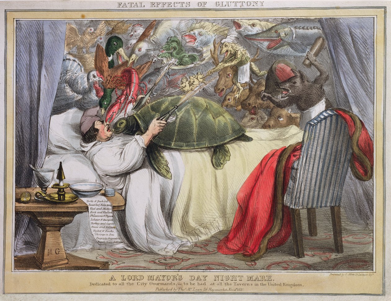 Fatala effekter av frosseri, ett nattsto på Lord Mayors Day, publicerad av Thomas McLean (1788-1875) 1830 av English School