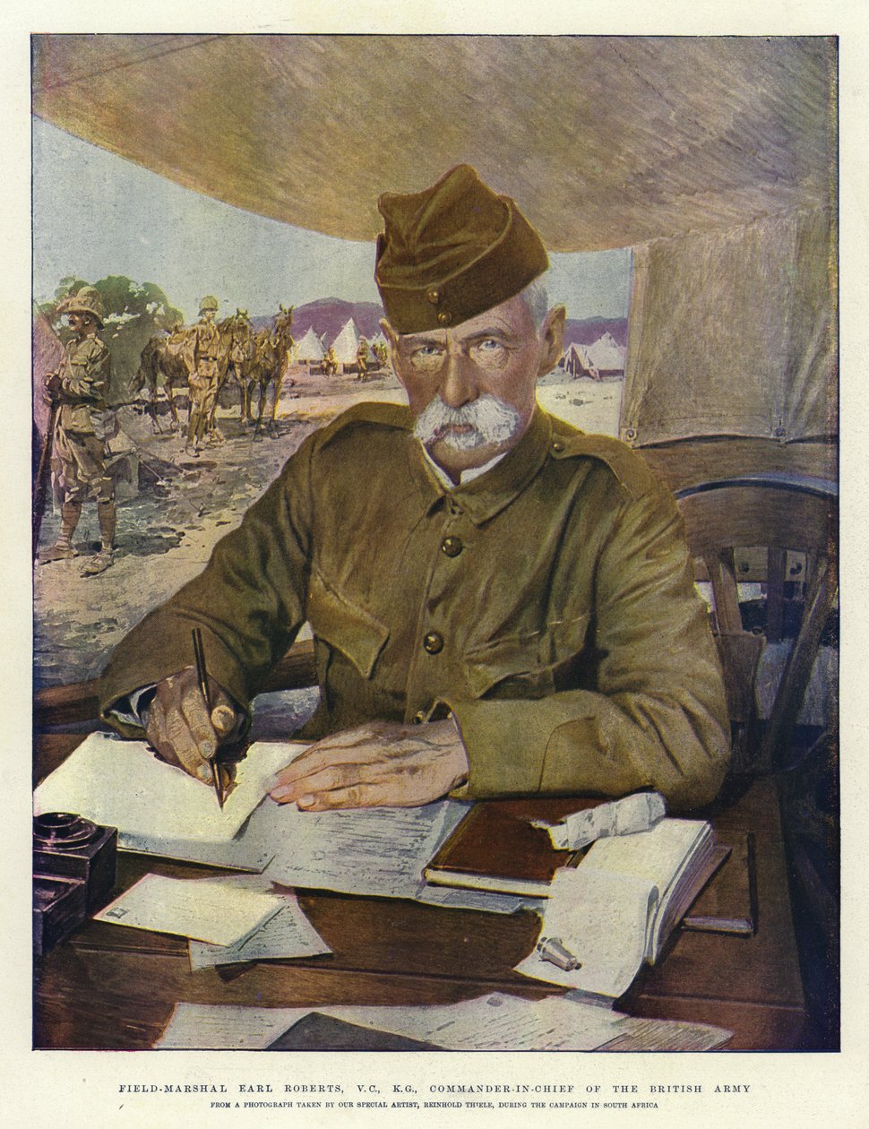 Fältmarskalk Earl Roberts, VC, KG, överbefälhavare för den brittiska armén (färglitografi) av English School