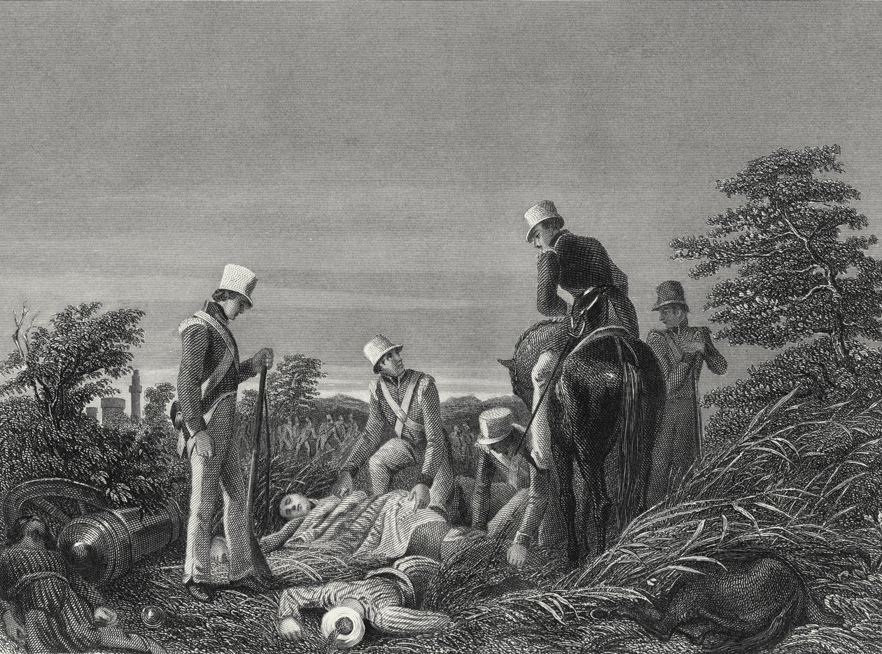 Att hitta färgerna på det 24:e regementet efter slaget vid Chillianwallah, ca 1850 (gravyr) av English School
