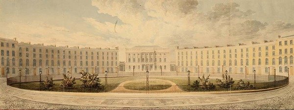 Finsbury Circus Ser norrut mot London Institution, ca 1820 (akvarell på papper) av English School