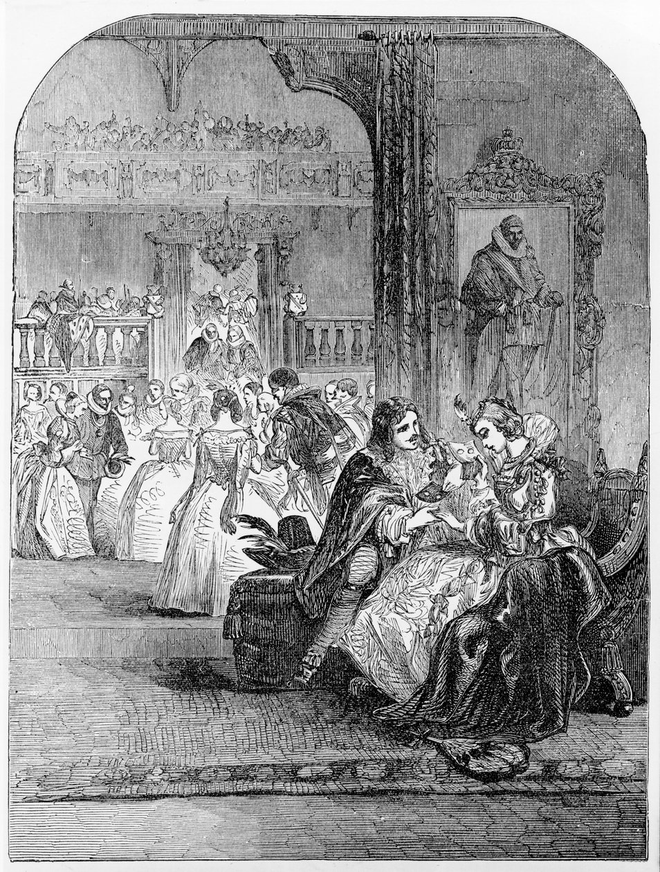 Första intervjun av prins Charles (1600-49) med prinsessan Henrietta (1609-69) i Paris av English School