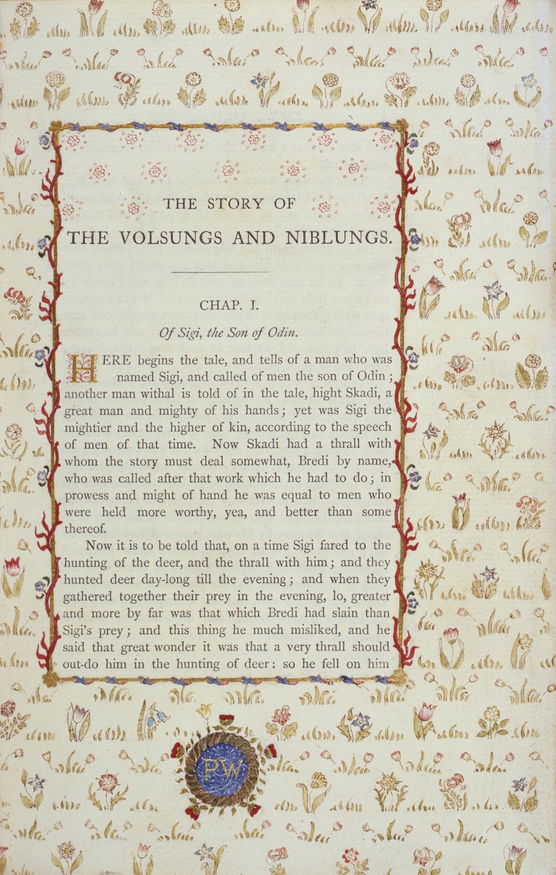 Första sidan från The Story of The Volsungs and Niblungs, c.1870 av English School