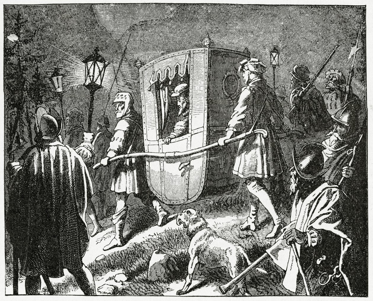 Kejsar Karl Vs flygning 1552 från de protestantiska lutherska styrkorna ledda av kurfursten Maurice av Sachsen, 1882 av English School