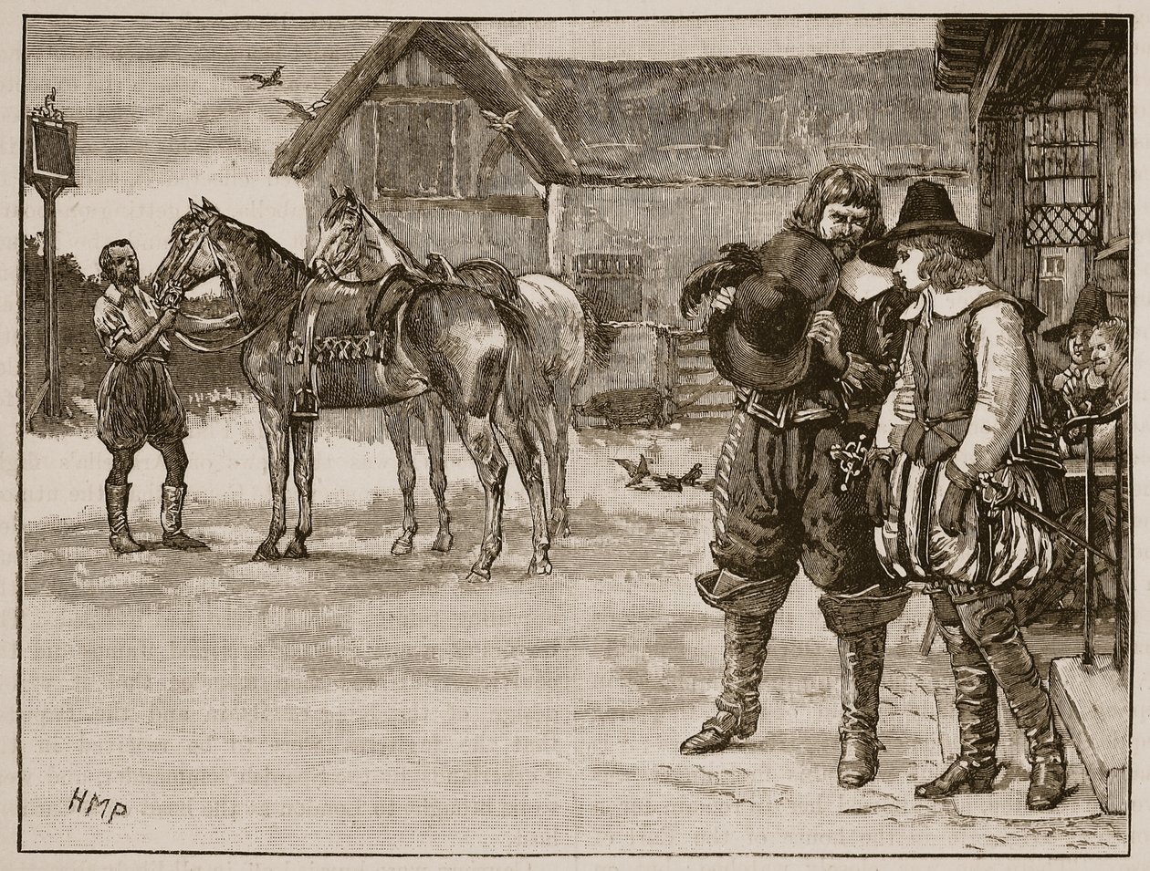 Flight of the lady Arabella Stuart, illustration från Cassells Illustrated History of England (sepiafoto) av English School