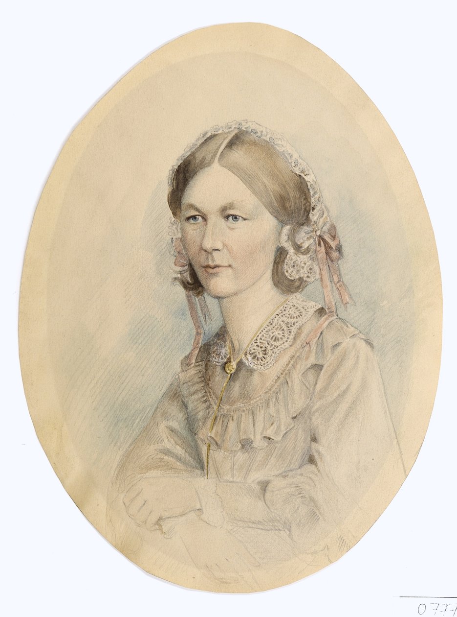 Florence Nightingale, efter ett fotografi av Lenthall, 1956 (penna och tvätt på papper) av English School