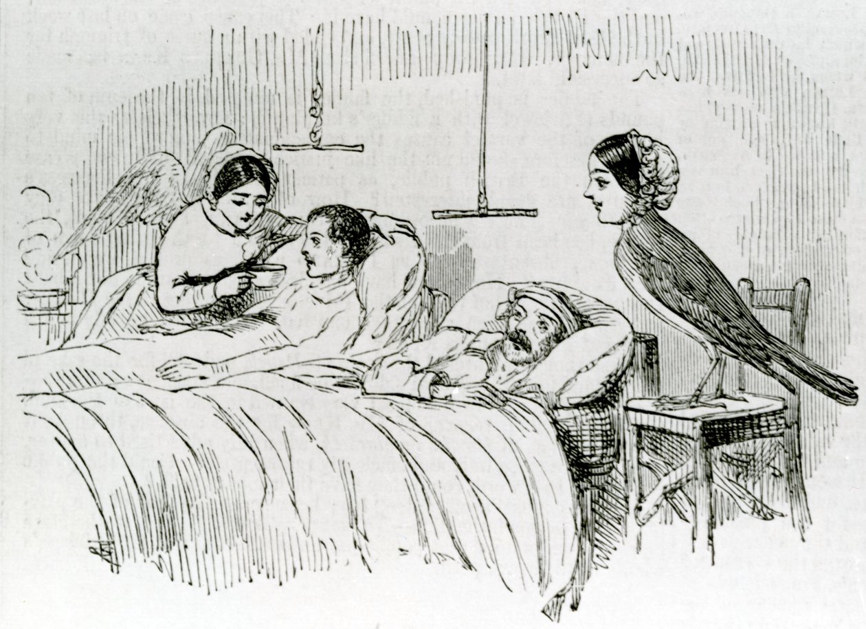 Florence Nightingale och en av hennes tjänande änglar på Krim av English School