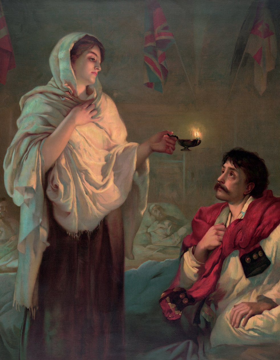 Florence Nightingale med en oljelampa av English School