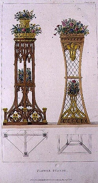 Blomsterställ, plåt 163 från Ackermanns konstförråd, publicerad 1809-28 (färg litho) av English School