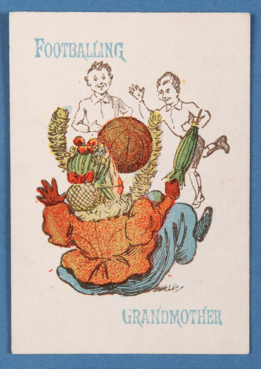 Fotbollsfarmor från kortspelet Happy Families, ca 1890-1900 av English School