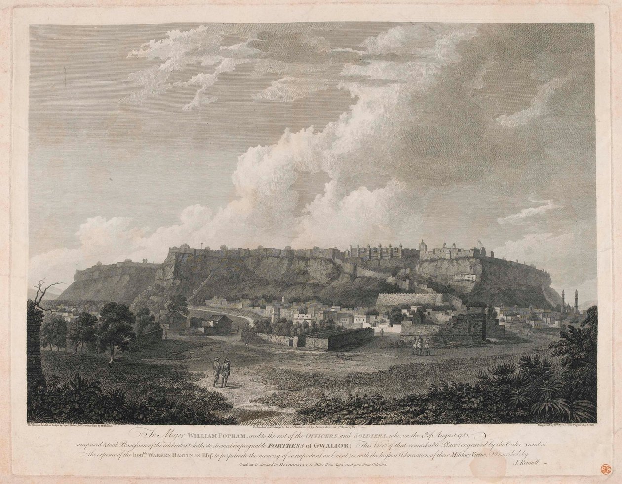Fortress of Gwalior (linjegravyr, färgad) av English School