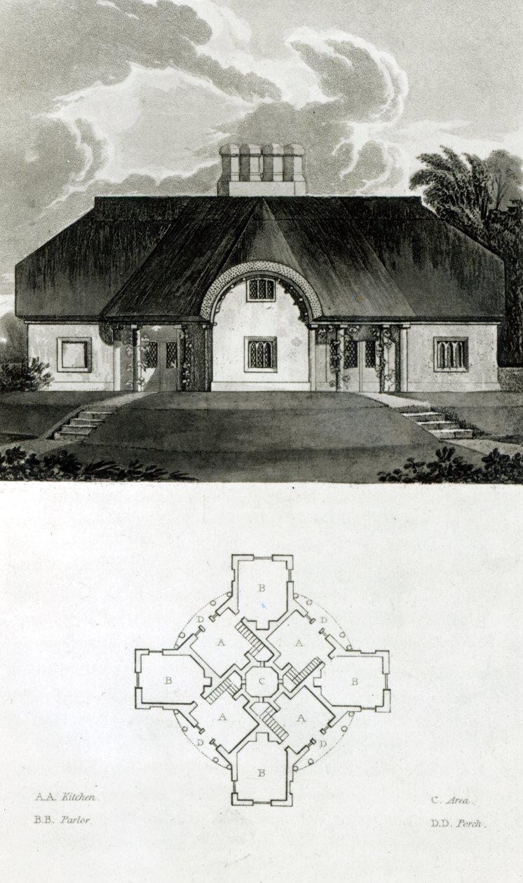 Fyra stugor, 1818 av English School