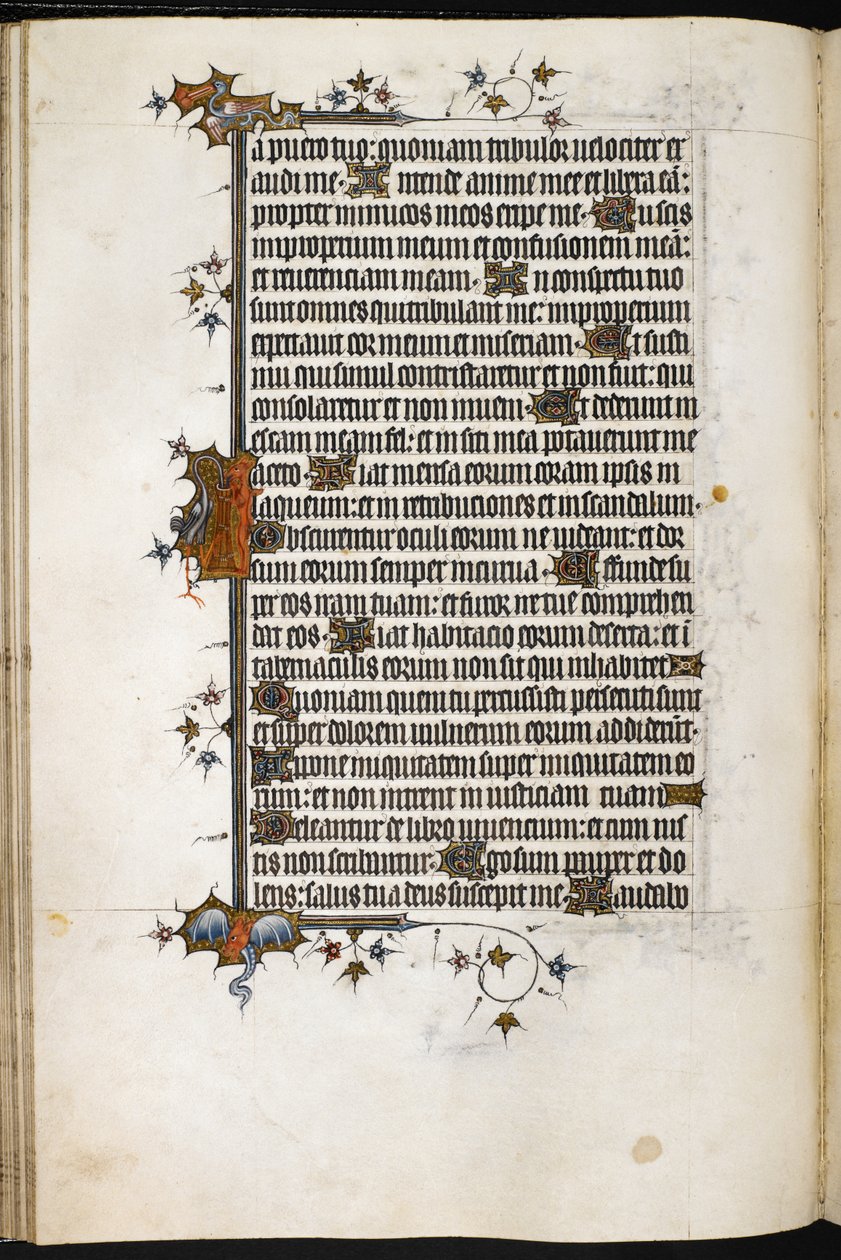Räv och stork i gränsdetaljen till MS Egerton 3277, f.47v, från 