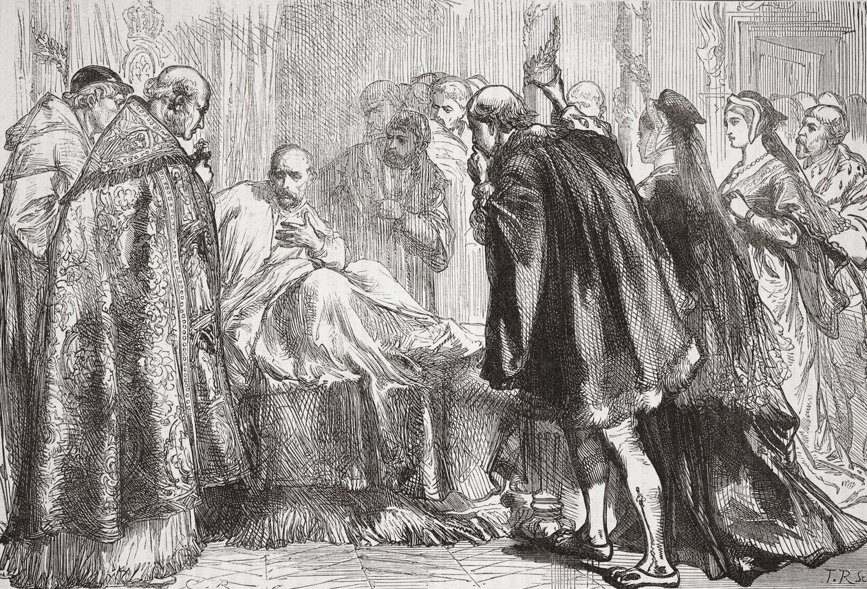 Francis I på sin dödsbädd, illustration från The History of Protestantism av James Aitken Wylie (1808-1890), pub. 1878 av English School