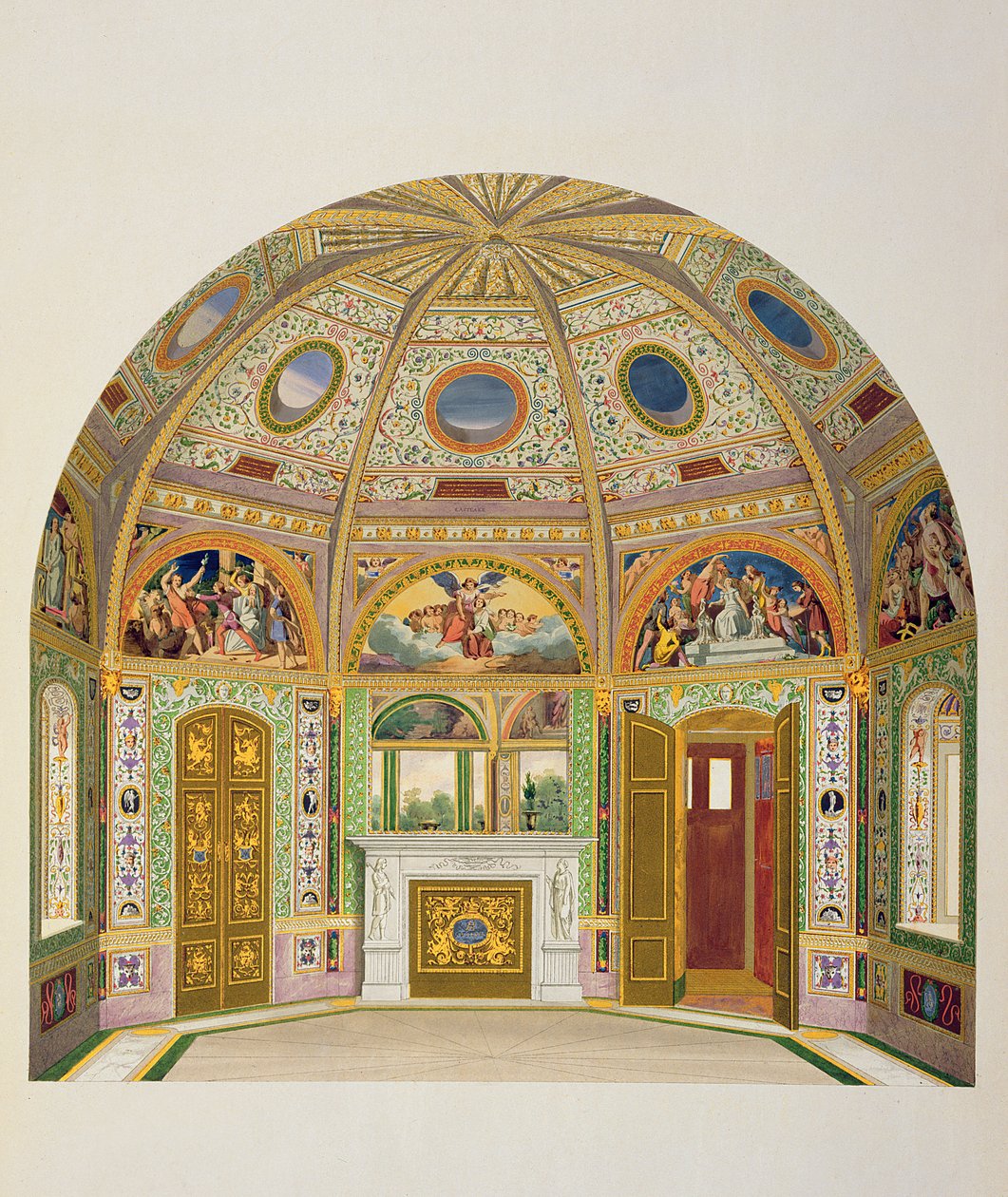 Freskdekoration i Buckingham Palaces sommarhus, från The Decorations of the Garden Pavilion in the Grounds of Buckingham Palace av Ludwig Gruner (1801-82) och Anna Brownell Jameson (1794-1) av English School