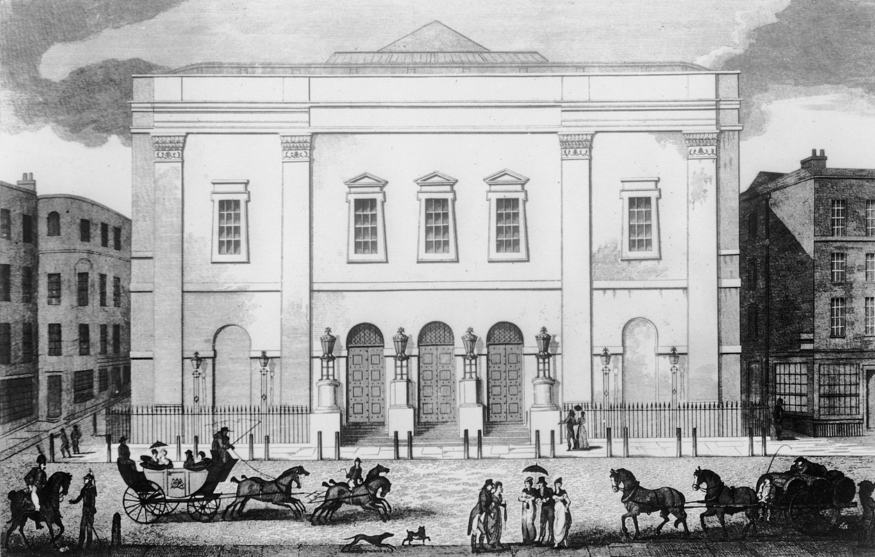 Framifrån av Theatre Royal Drury Lane av English School