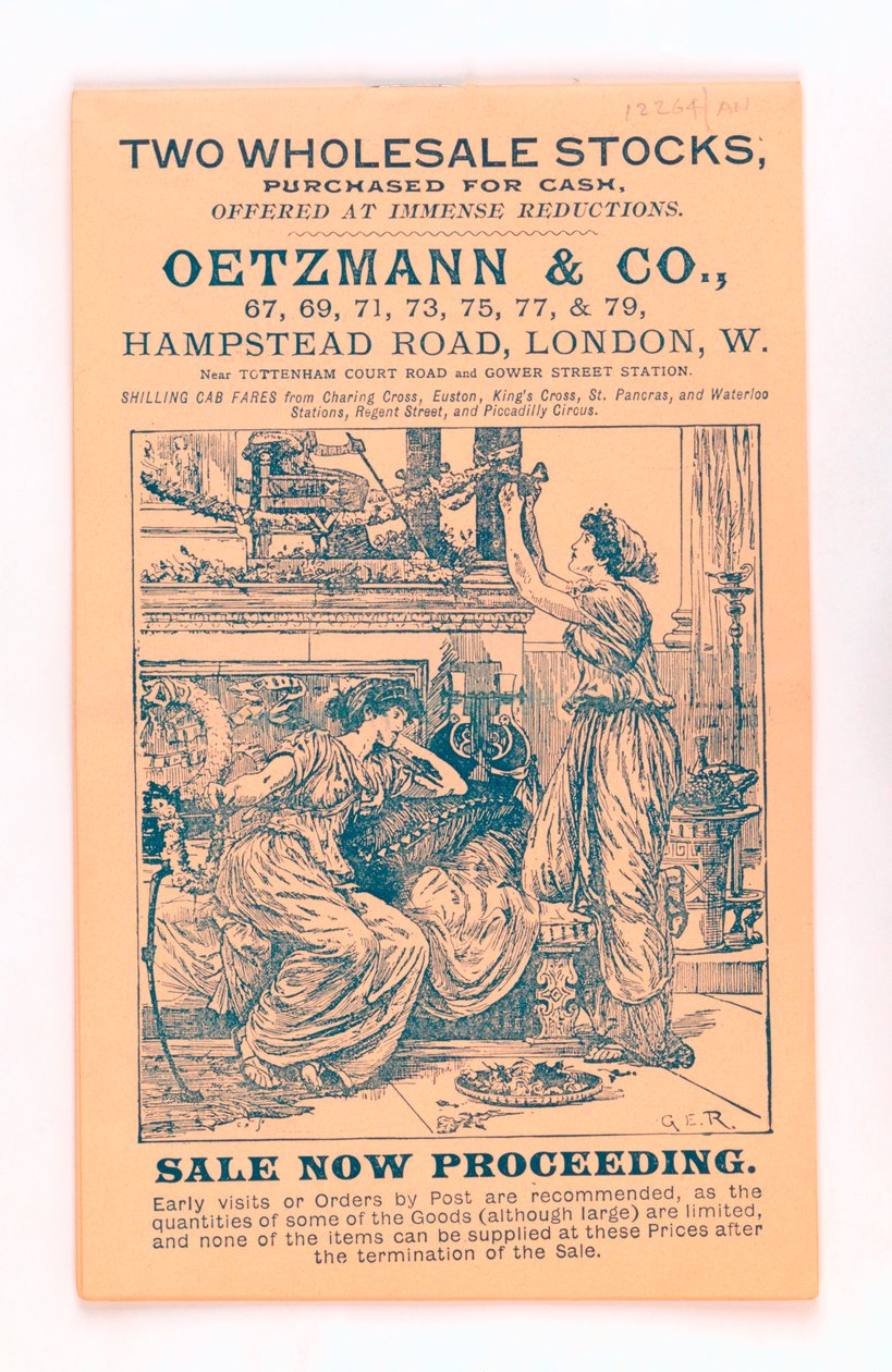 Främre omslag från en Oetzmann & Co.-katalog, ca 1885-90 (tryck) av English School