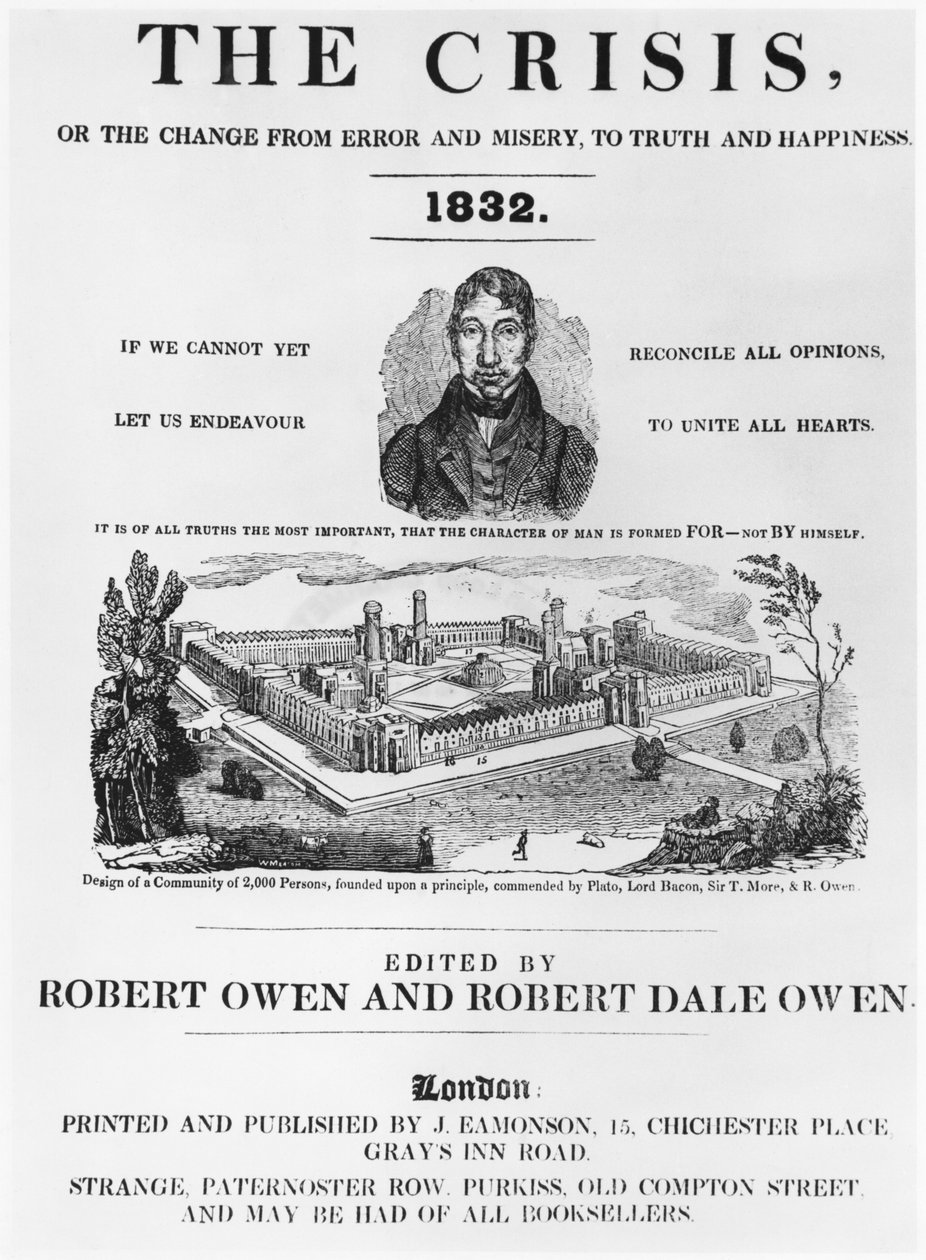 Framsidan av The Crisis, redigerad av Robert Owen (1771-1858) och Robert Dale Owen (1801-77) London, 1832 av English School