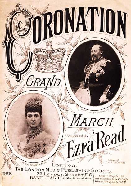 Framsida av partituret till "Coronation Grand March", komponerat av Ezra Read (litografi) av English School