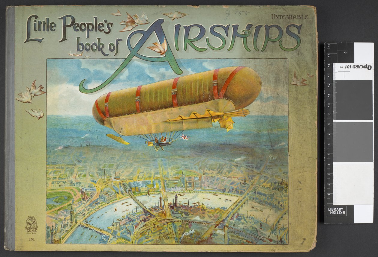 Främre omslag som visar ett luftskepp. Lilla folkets bok med luftskepp. London: Ernest Nister, [1912] av English School