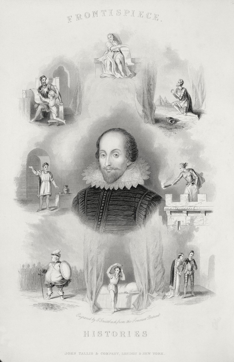 Frontispice for the Histories, från The Complete Works of Shakespeare, reviderad av J. O. Halliwell, graverad av G. Greatbach av English School