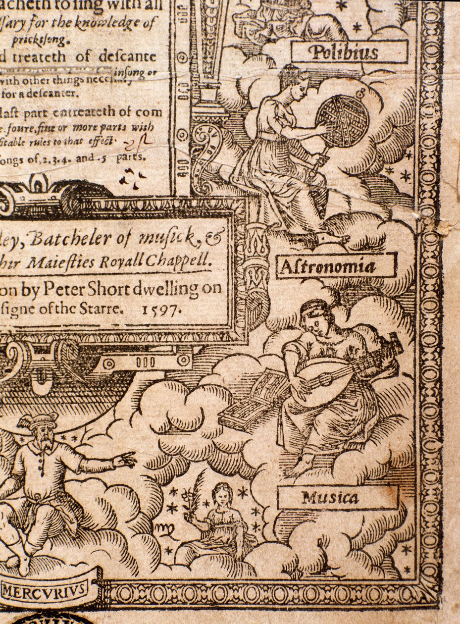 Frontispice från A Plaine and Easie Introduction to Practicall Musicke av Thomas Morley, Detail, 1597 av English School