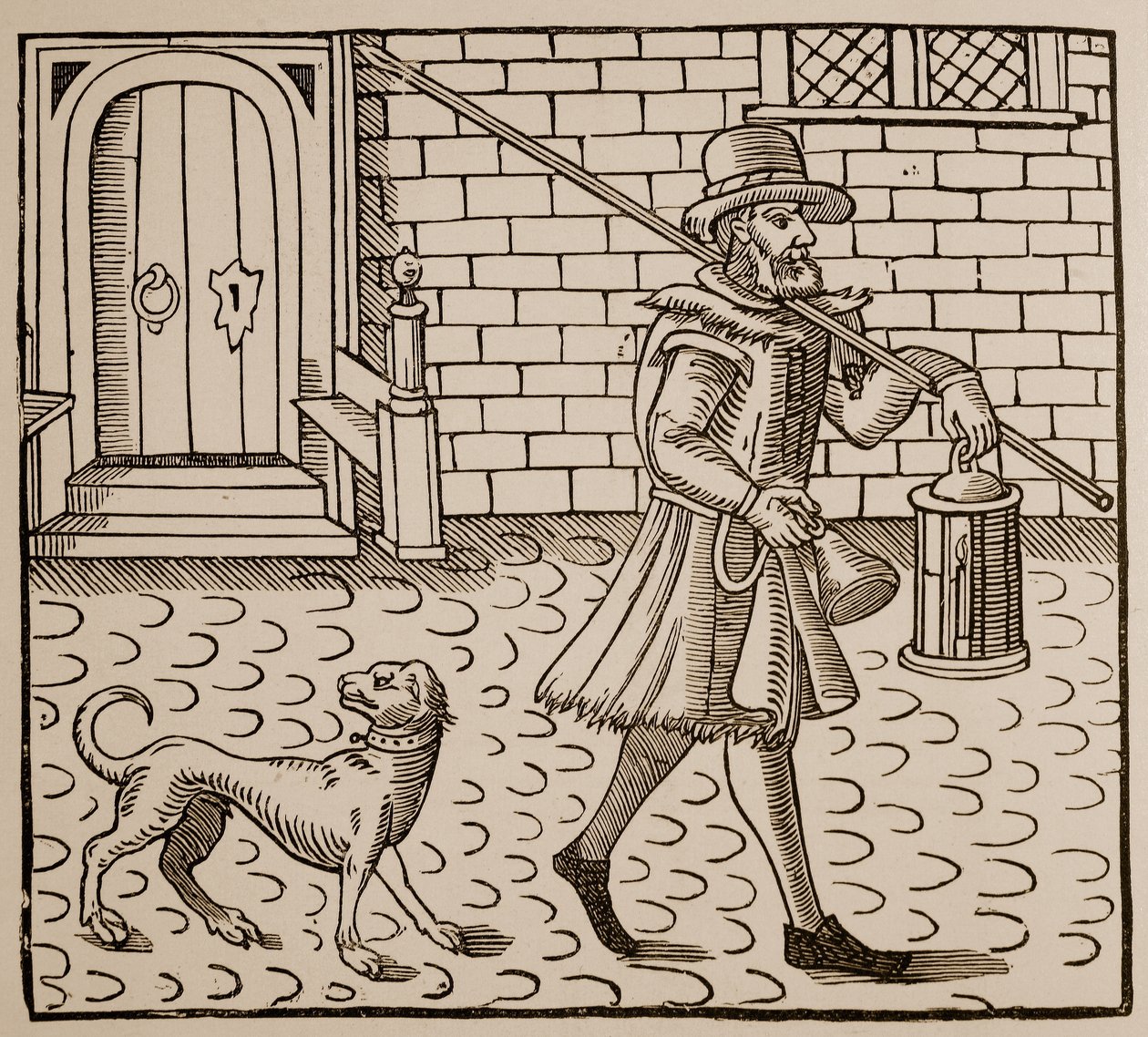 Frontispice från The Bellman of London, av Thomas Dekker (1572-1632), 1616 (sepiafoto) av English School