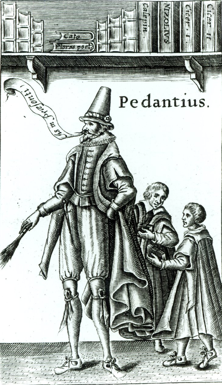 Frontispice av "Pedantius", komedi av Edward Forsett producerad i Cambridge 1581 (träsnitt) av English School
