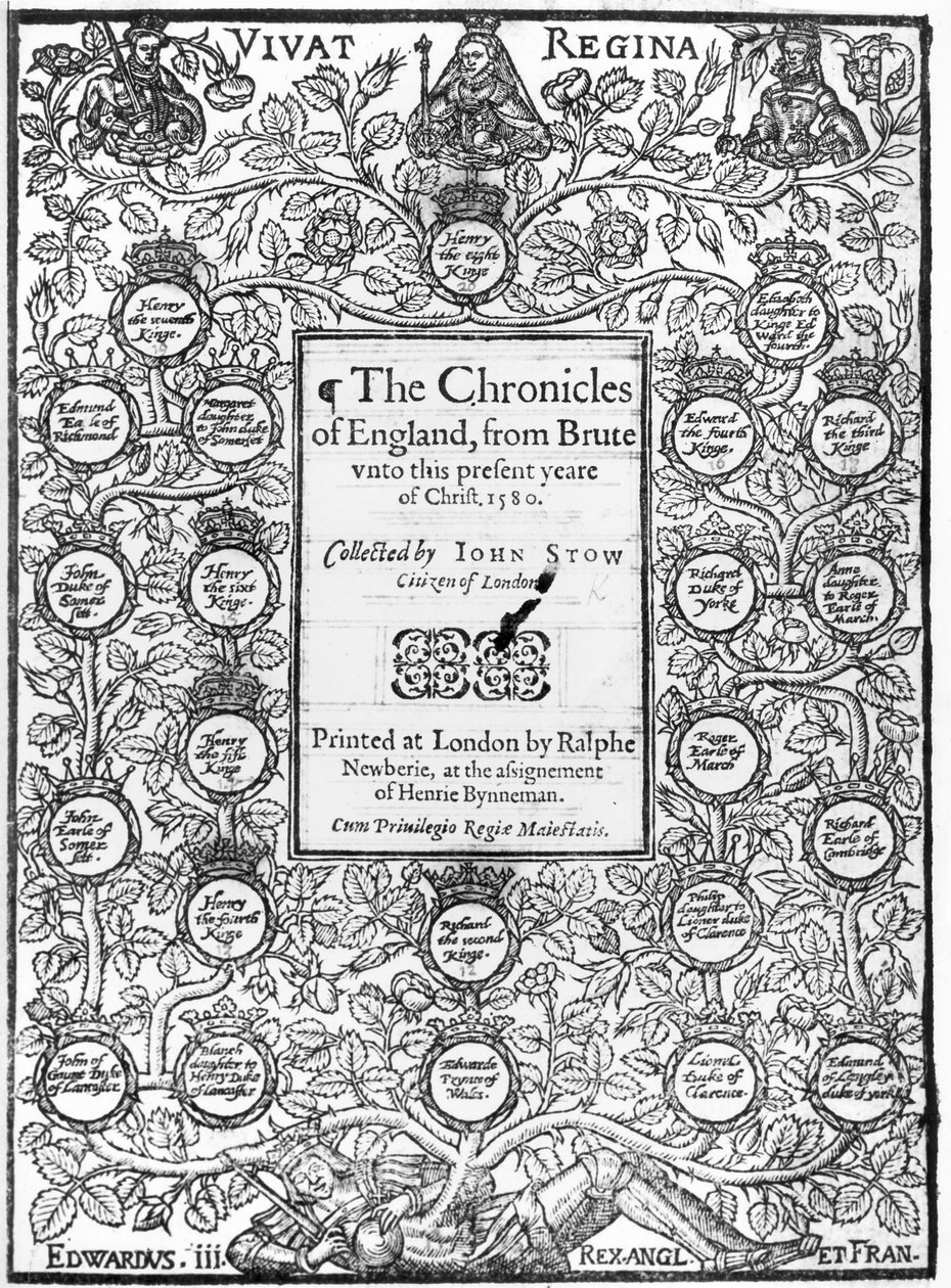 Frontispice of The Chronicles of England av John Stow (ca 1525-1605), 1580 av English School