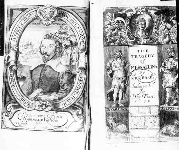 Frontispice av The Tragedy of Messallina av Nathanael Richards (fl.1630-40), pub. år 1640 av English School