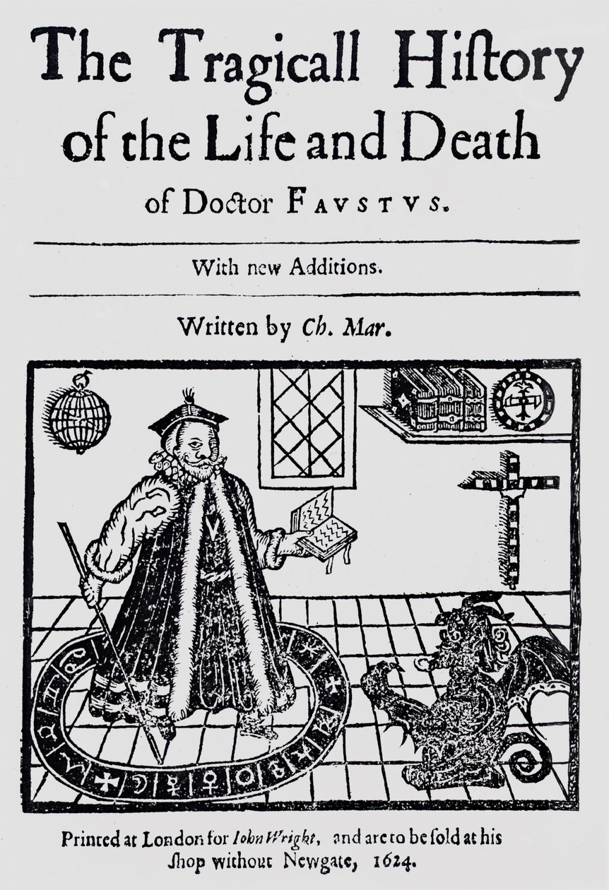 Frontispice av The Tragicall History of the Life and Death of Doctor Faustus, av Christopher Marklin, ca 1616 av English School