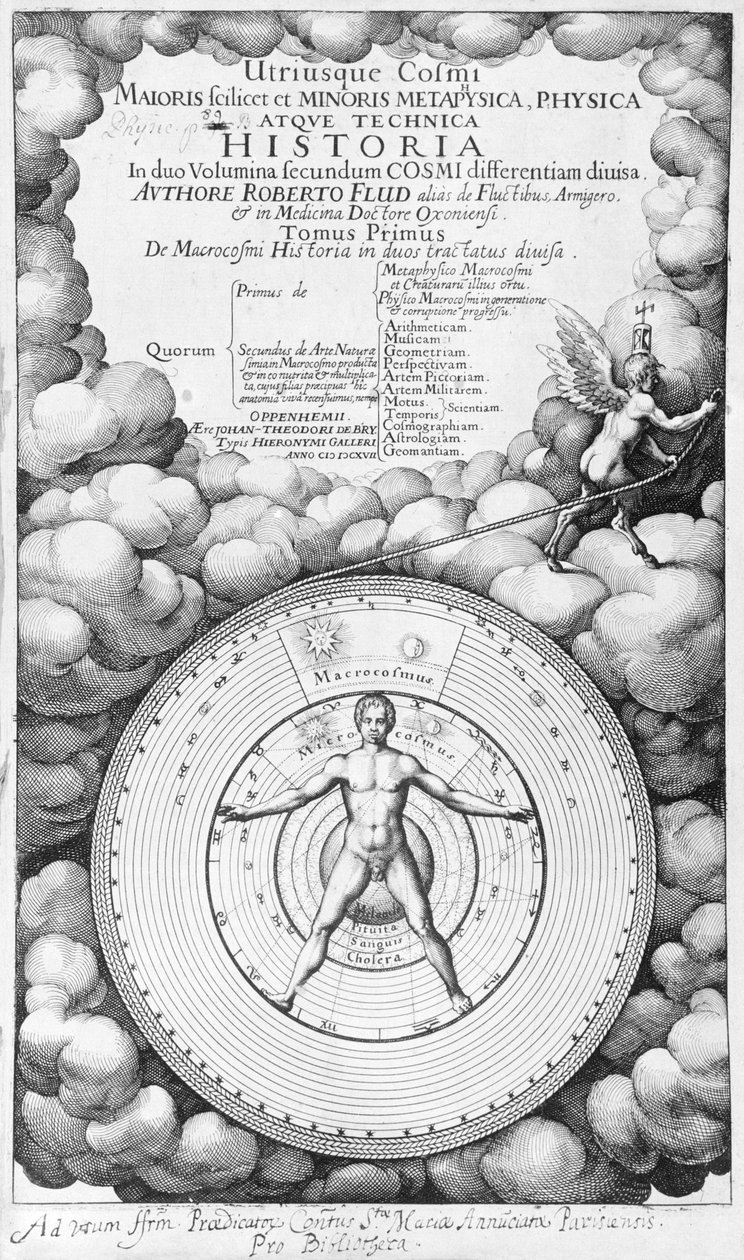 Frontispice of Utriusque Cosmi Historia av Robert Fludd (1574-1637) volym I, utgiven av Oppenheim 1617 av English School