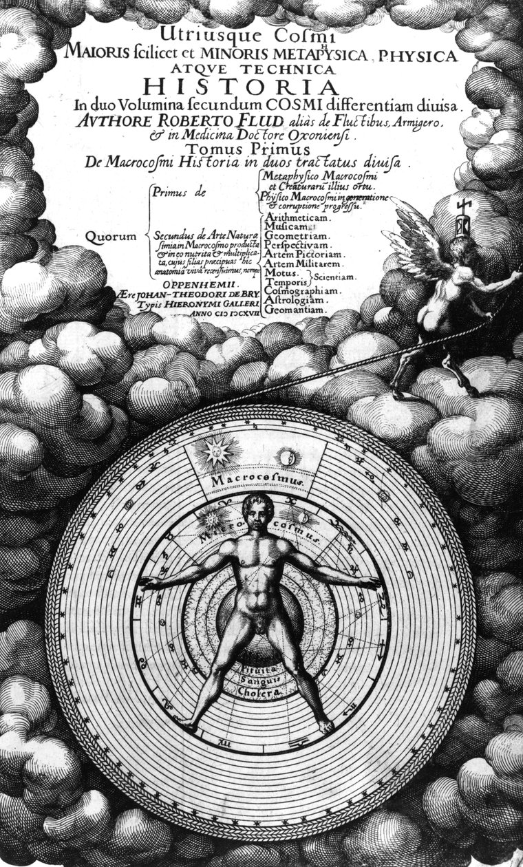 Frontispice of Utriusque Cosmi Historia av Robert Fludd, volym I, publicerad 1617 av English School