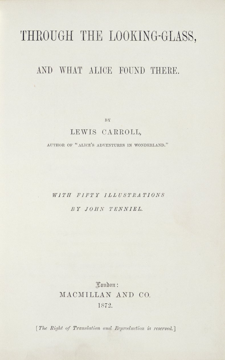Frontispice till Alice Through the Looking-Glass av Lewis Carroll (1833-98), publicerad av Macmillan, 1872 av English School