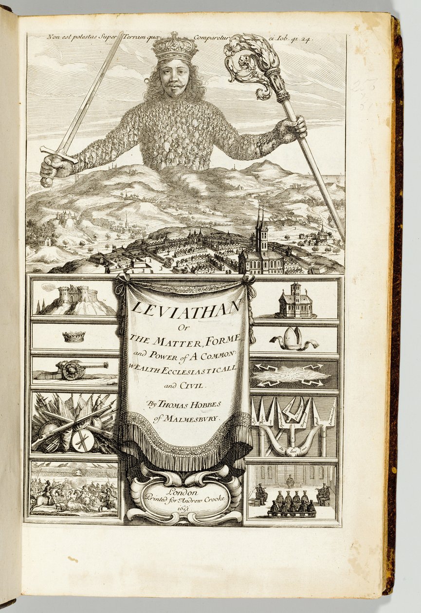 Frontispice till "Leviathan, eller The Matter, Forme, & Power of a Common-Wealth Ecclesiasticall and Civill" av Thomas Hobbes (1588-1679) från Malmesbury av English School
