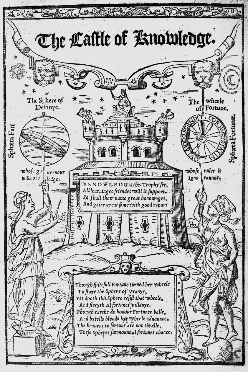 Frontispice till The Castle of Knowledge av Robert Recorde, 1556 av English School