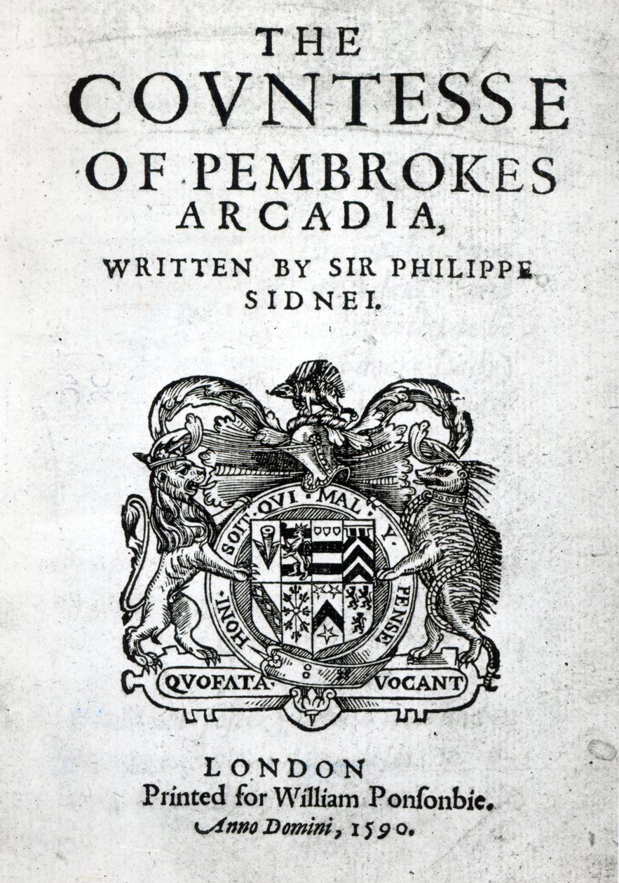 Frontispice till grevinnan av Pembrokes Arcadia av Sir Philip Sidney, 1590 av English School
