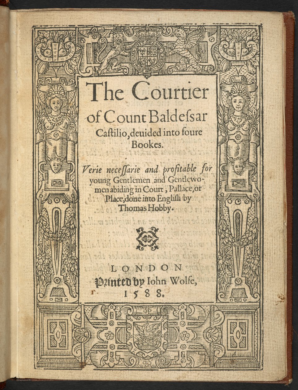 Frontispice till "The Courtier of Count Baldessar Castilio" av English School