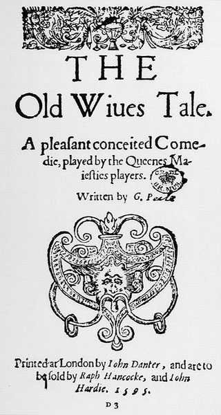 Frontispice till The Old Wives Tales av George Peele (1556-96) 1595 av English School