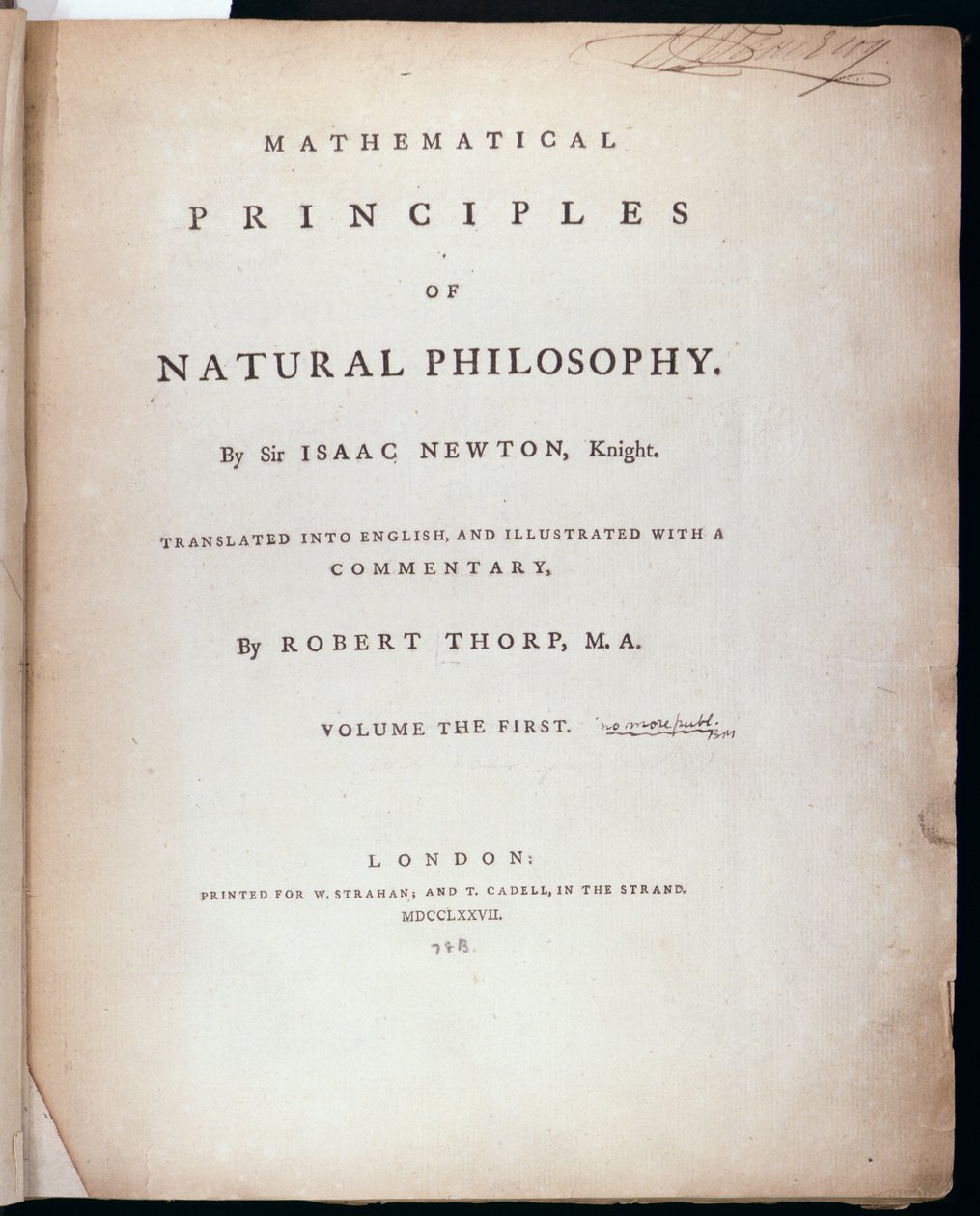 Frontispice till volym I av The Mathematical Principles of Natural Philosophy av Sir Isaac Newton (1642-1727) 1777 av English School