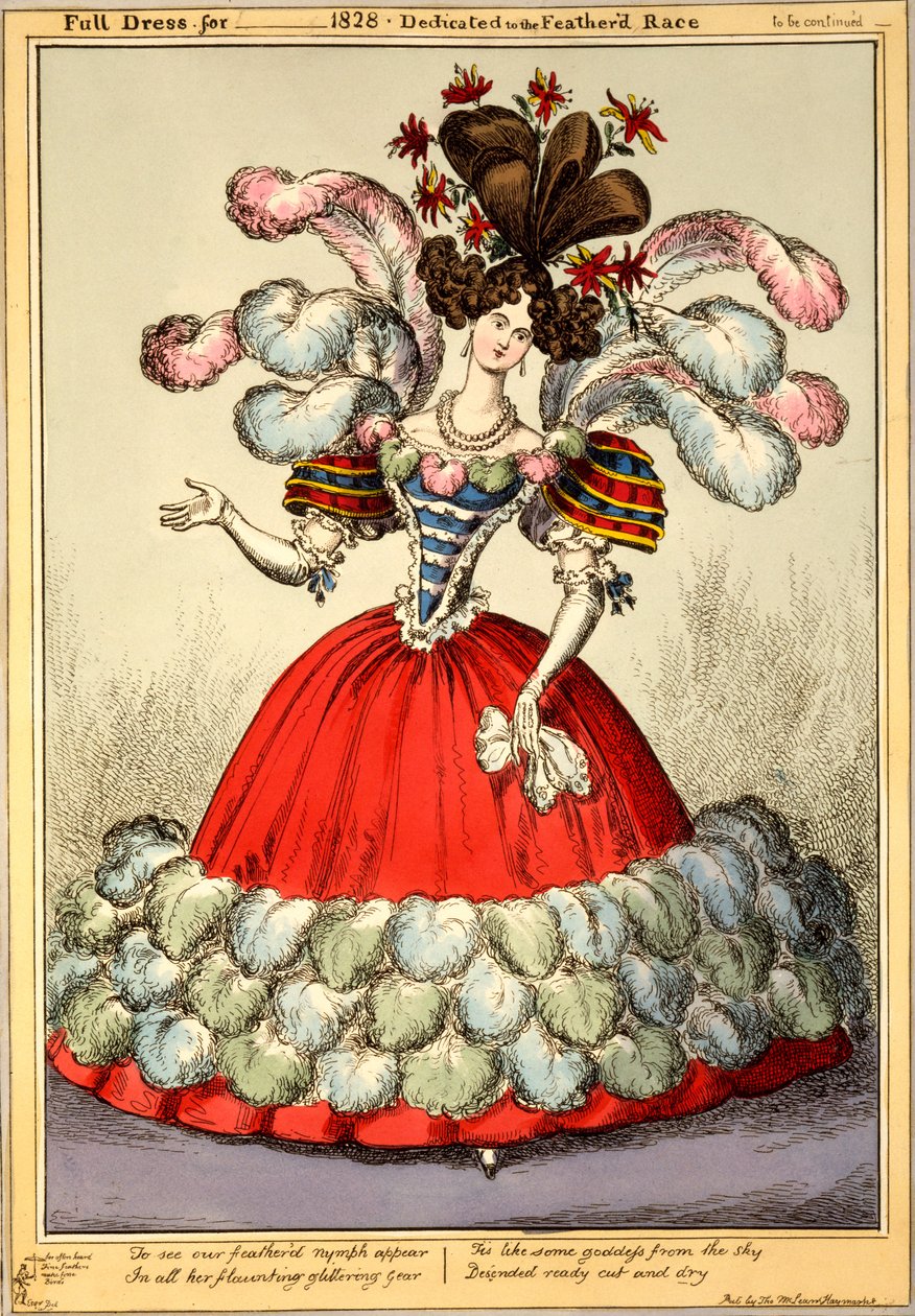 Hel klänning för _ 1828 - Dedikerad till den fjädrade rasen, 1828 (handfärgad gravyr) av English School