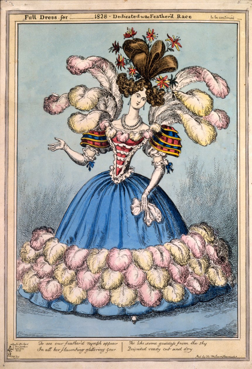 Hel klänning för _ 1828 - Dedikerad till den fjädrade rasen, 1828 (handfärgad gravyr) av English School