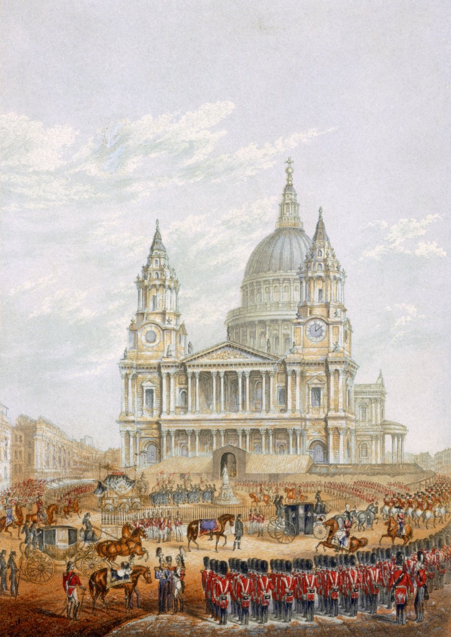 Begravning av den sene hertigen av Wellington (färg litho) av English School