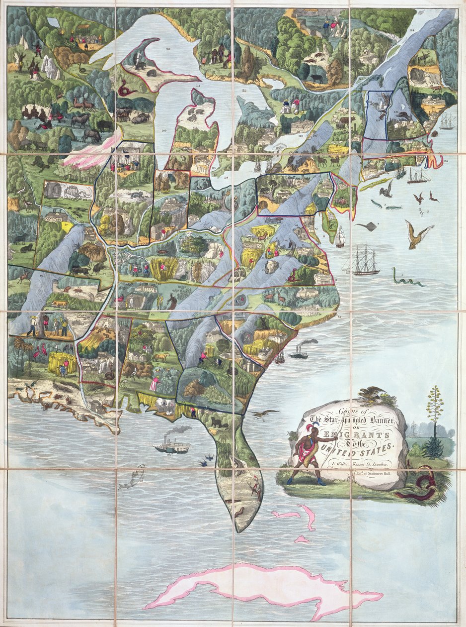 Game of the Star-Spangled Banner eller Emigrants to the United States, brädspel c.1860 av English School