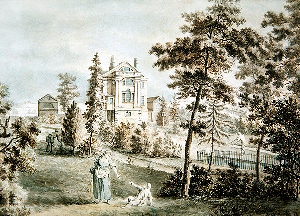 Trädgårdspaviljong i en park, ca 1725 (akvarell på papper) av English School