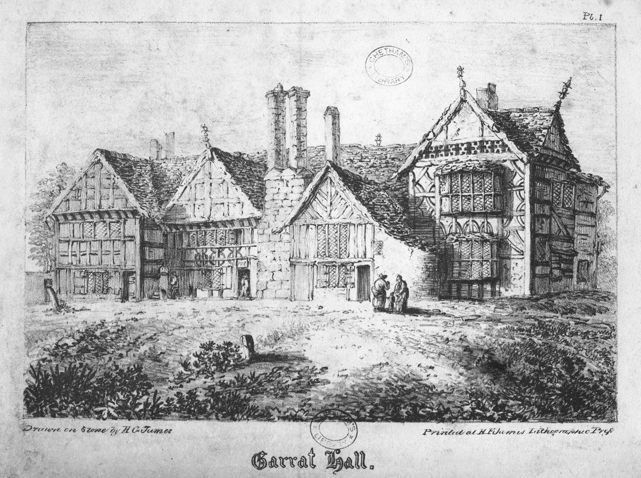 Garrat Hall, Manchester, graverad av H.G. James, sent 1700-tal av English School