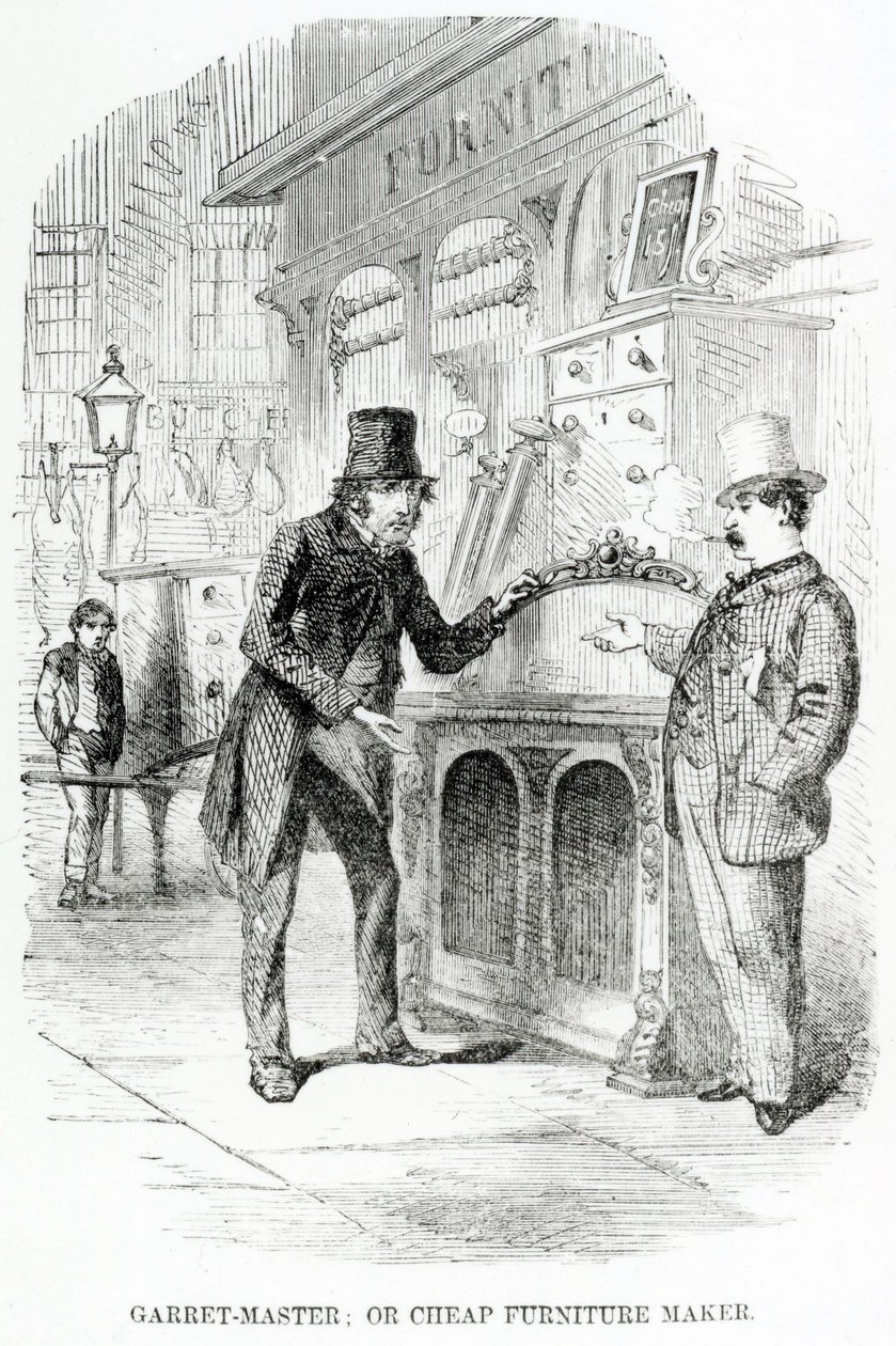 Garret-Master, eller billig möbelmakare, c.1840 av English School