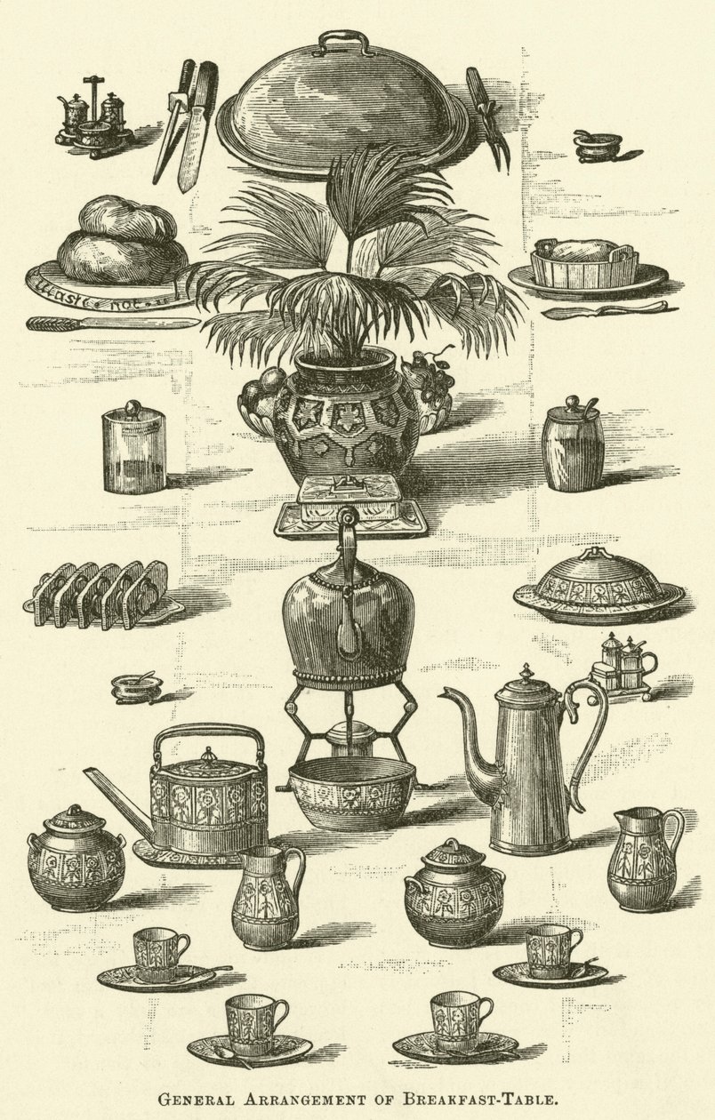 Allmänt arrangemang av frukostbord (gravyr) av English School
